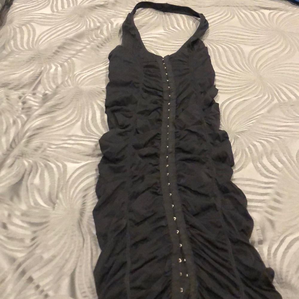 Halter black dress with front snaps